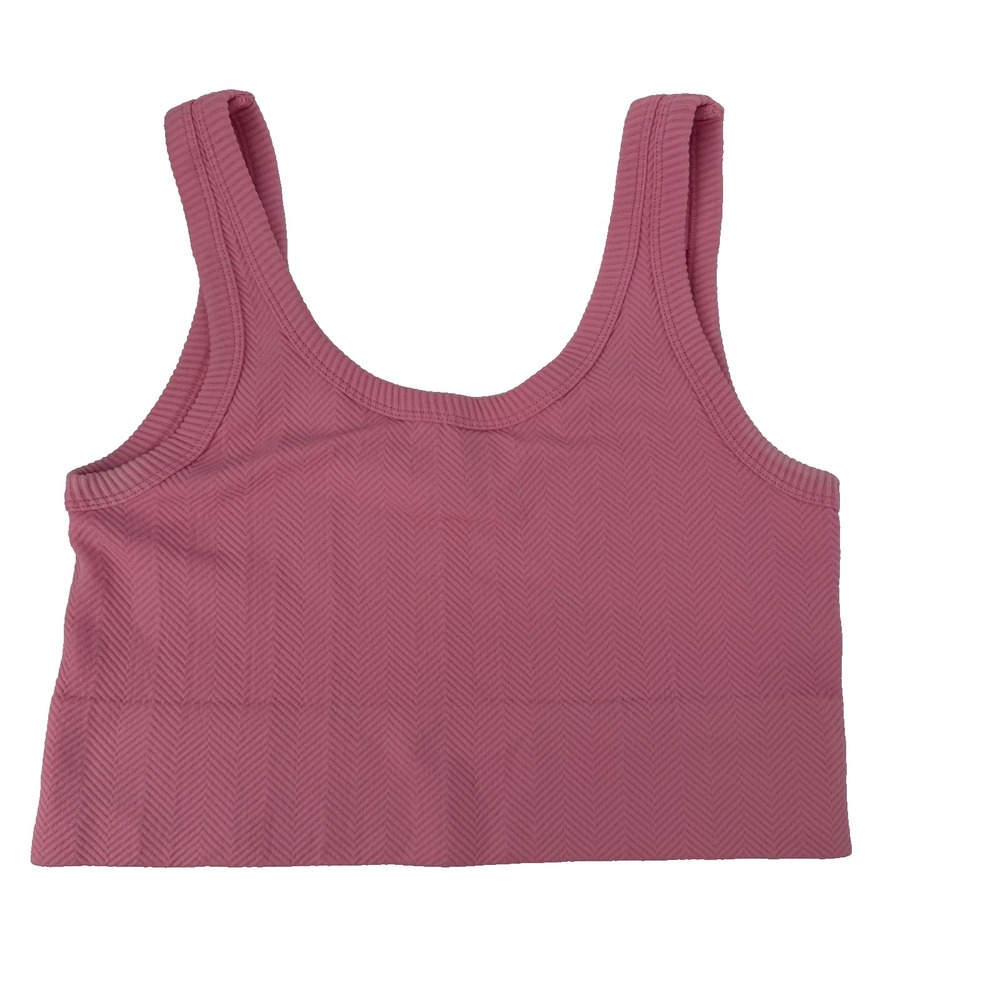 New In Women's Pink Chevron Textured Crop Tank Top Stretch Sleeveless M/L